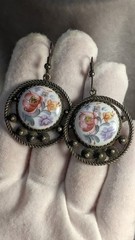 Vintage Soviet Earrings with Hand-Painted Finift Enamel in Filigree Setting