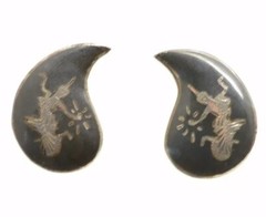 Vintage SIAM Sterling Silver NIELLO Ware Dancing Goddess Earrings Signed BB