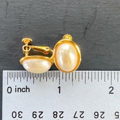 Vintage Napier Earrings Faux Pearl Oval Screw Back Hinged Clip Gold Tone Signed
