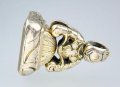 Superb Antique Georgian Gold Fill Chalcedony Griffin Sword Intaglio Seal Pendant