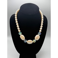 Vintage YSL Yves Saint Laurent Faux Pearl and Crystal Statement Necklace #1049