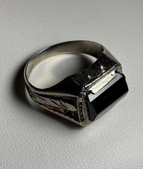 BELAIS ANTIQUE 10K WHITE GOLD RING with FINE NATURAL GREEN TOURMALINE,ART DECO