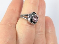 Vtg Sterling Silver 925 Art Nouveau Style Pink Solitaire Stone Ring Size 5.25