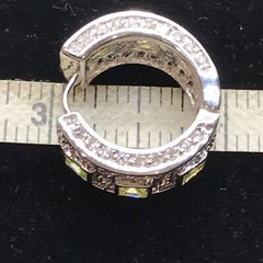 Vintage Silver tone Pink & Peridot Cubic Zirconia Hoop Pierced Earrings