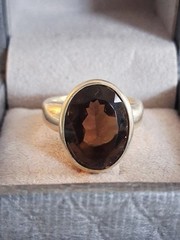 Vintage Designer Oval Cut Smoky Quartz Band Statement Ring Sz 8 Sterling Silver