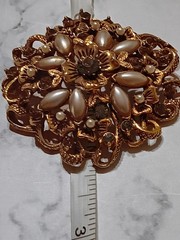 Vintage Large Florenza Rhinestone And faux pearl Brooch pendant
