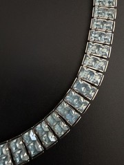 Art Deco Style Ice Blue Rhinestone Choker Collar Necklace Princess Cut VTG 14.5”