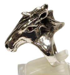 Large Vintage Sterling Silver HORSE HEAD Ring Ruby Eyes Small Size 3 3/4 ~ 30 g