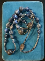 Vintage Chinese Export Sterling Silver Lapis Bead Filigree Clasp Necklace