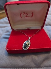 Toby Anna Vintage Black Onyx Pendant Necklace 925 Sterling Silver 18″ Chain