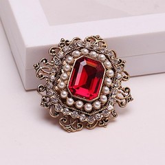 Antique Rhinestone Brooch Pin for Women Girls Gold Tone Vintage Red CZ