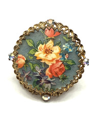 GORGEOUS Vintage FLORAL Brooch w/Aurora Borealis Rhinestones – 2-1/4″ (CD10)