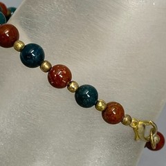 Gemstone Bracelet Brown Green Stone Bead Gold Tone Spacer Healing Chakra Vtg 7.5