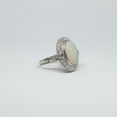 Vintage Platinum Rosette Ring With Opal and Diamonds – 950