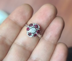 Platinum Vintage Engagement Ring 1.53ct. Natural Ruby Round Shape Diamond