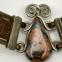Leather Jasper Stone Bracelet Egyptian Revival Vintage Brass 6.75 in