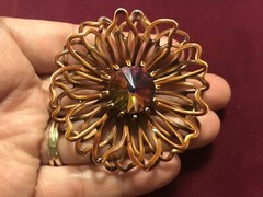 Vintage Rivoli Rhinestone & Enamel Flower Brooch Pin