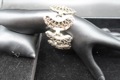 Vtg Mid Century Silver Tone Filigree Crescent Openwork Link Bracelet 8″ Long