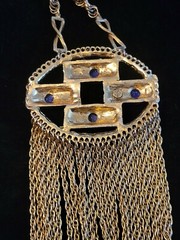 Vintage Very Large Bold Goldtone Blue Stone Edlee multi stand chain Necklace