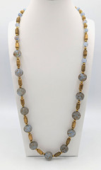 Vintage Murano Venetian Glass Necklace Periwinkle Blue Sommerso Aventurine 28″