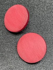 Vintage 1.1” Red Enameled Wood Round Clip Earrings