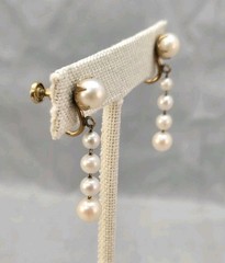 Genuine Pearl Graduated Beaded H.G. G.F. Screw Back Vintage Dangle Earrings