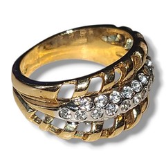 Vintage 18K HGE CZ Rhinestone Cocktail Ring Size 6 Gold Tone Wide Band Estate