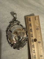 Beautiful Cameo Young Maiden Hand Carved On Abalone Shell In A Golden Setting
