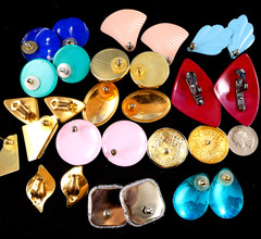 RETRO Vintage Metal Enamel Earrings Lot 14 Pairs Coloful Post Earrings Red Blue