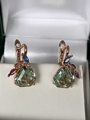 Vintage 1990-s 14 Ct Rolled Gold Light Green Peridot Earrings Hallmarked 585 RG