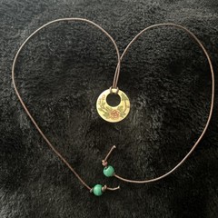 Vintage Engraved/Painted Pendant Strung On 24” Leather Cord-2Wood Beads on Ends