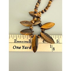 Vintage Tiger’s Eye Beaded Bib Necklace 17″ Large Gemstones Statement Boho Chic