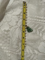 Vintage Jade Bracelet Polished Stone With White Faux Pearl Beads & Cable Links