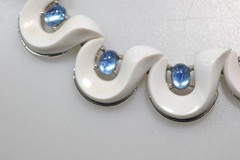 Vtg Trifari Choker Necklace white blue silver tone Santa Anita signed BB19