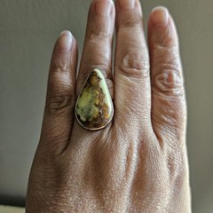Vintage SS Yellow Variscite Statement Ring | Large Pear Cabochon | Size 8.5