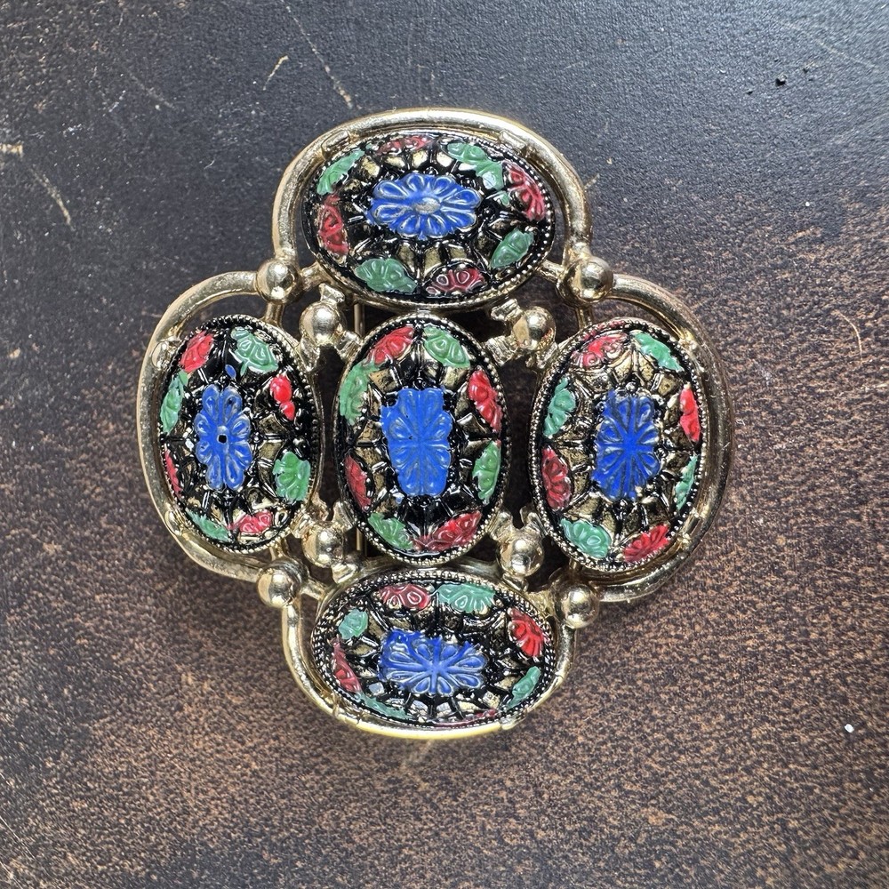 Sarah Coventry LIGHT OF THE EAST Mosaic Brooch Pin 1968 Vintage Very Good Cond.