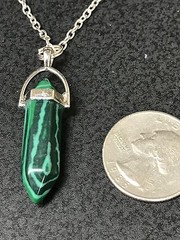 Green Malachite Hexagon Point Charm Tibetan Silver 18″ Necklace