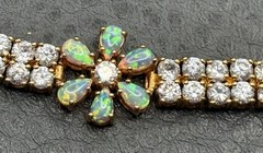 VTG Vermeil Sterling Silver 925 Opal & CZ Tennis Flower Boho Bracelet Floral 8”