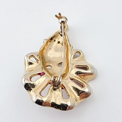 Red White Enamel Goldtone Clown Pin Rhinestones 2″