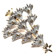 Vintage 90’s Gold Tone & Shimmering Silver Glitter Christmas Tree Pin / Brooch
