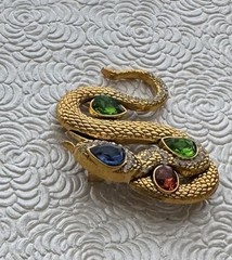 Snake Vintage style brooch / stamped gold tone metal