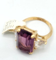 Vtg Sz 9 Ring Purple Clear Cubic Zirconia 18KGE Gold Electroplate Jewelry USA