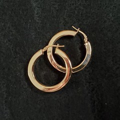 Sterling Silver Hoop Earrings Flat Edge Light Copper Tone 1 1/8″ Italy Signed