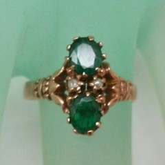 Antique Victorian 10K Gold Genuine 0.80ct Emeralds & Pearl Ring