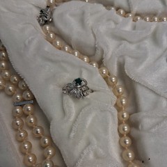 Vintage Orquidea Majorca man made Pearl & Sterling Silver Jewelry Set Velvet Box