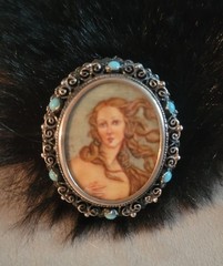 Antique 800 Silver Handpainted Lady Portrait Cameo Brooch Pendant Turquoise Cabs