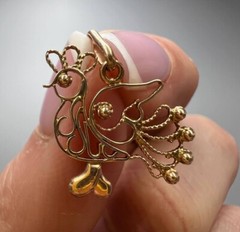 Vintage USSR 14K 583 Rose Gold Filigree Rooster Pendant 0.78in Jewelry Gift