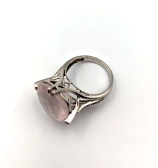 Sterling Silver 925 Checkerboard Cut Pink Chalcedony Clear Topaz Ring Sz 6