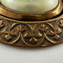 Vtg Genuine Copper Pendant Victorian Gothic Revival Moonglow Lucite Cabochon