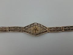 Antique Art Deco Gold Plate on 800 Silver Ornate Filigree Link Bracelet 9g 7.5″